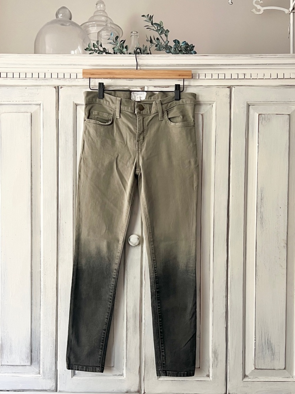 🟠CURRENT/ELLIOTT Stiletto Ombré Skinny Jeans in Army Green Sz 27